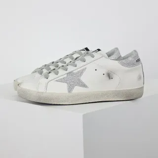 Golden Goose Superstar Tênis Lifestyle Distressed Branco de Couro Estrela de Brilho