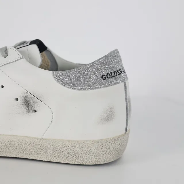 Golden Goose Superstar Distressed White Leather Glitter Star Lifestyle Sneakers 4