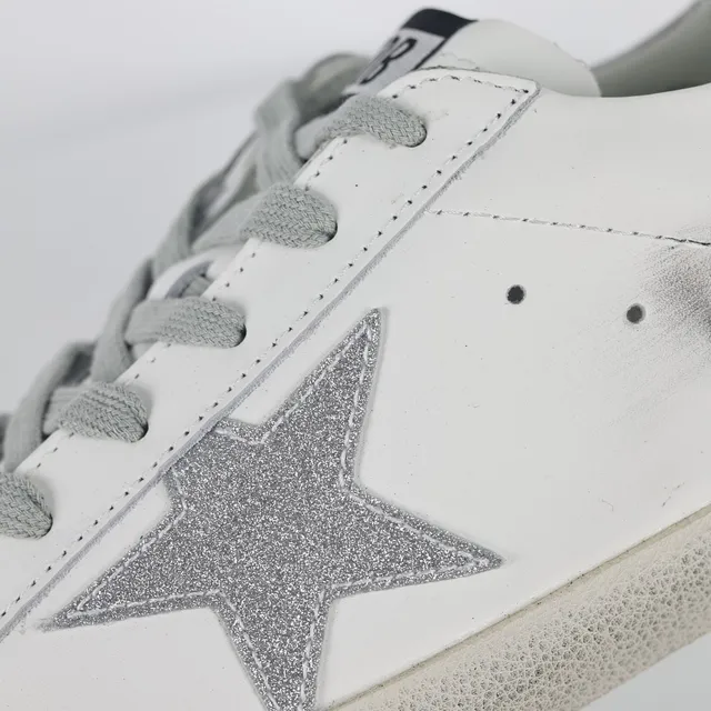 Golden Goose Superstar Distressed White Leather Glitter Star Lifestyle Sneakers 6