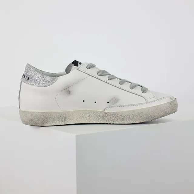 Golden Goose Superstar Distressed White Leather Glitter Star Lifestyle Sneakers 7