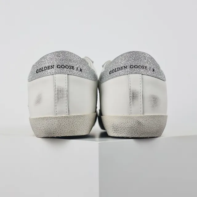 Golden Goose Superstar Distressed White Leather Glitter Star Lifestyle Sneakers 8
