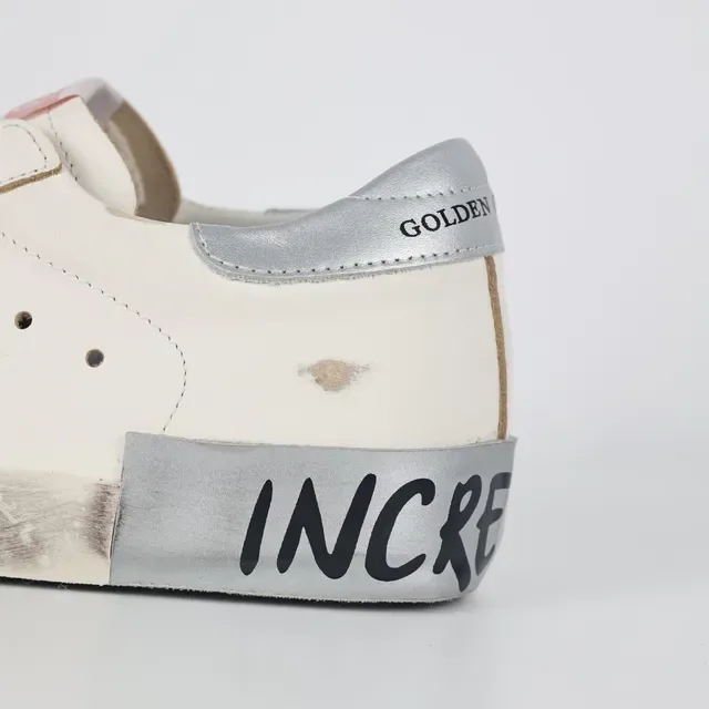 Golden Goose Blanc Rose Cuir Distressed Étoile Glitter Appliqué Sneakers Lifestyle 4
