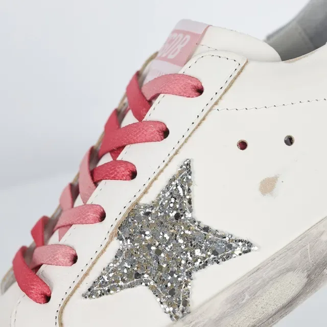 Golden Goose Blanc Rose Cuir Distressed Étoile Glitter Appliqué Sneakers Lifestyle 6