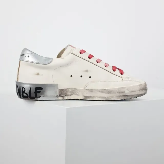 Golden Goose Blanc Rose Cuir Distressed Étoile Glitter Appliqué Sneakers Lifestyle 7