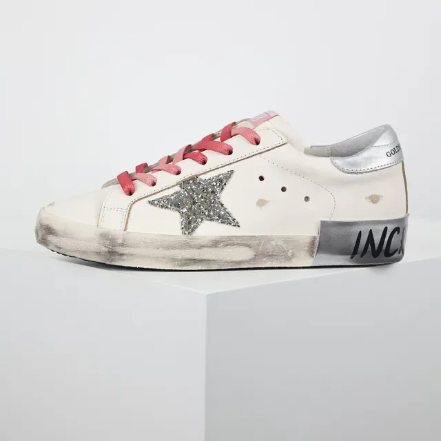 Golden Goose Blanc Rose Cuir Distressed Étoile Glitter Appliqué Sneakers Lifestyle 9