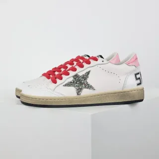 Golden Goose Branco Vermelho Couro Superior Aplique Estrela Brilhante Tênis Lifestyle