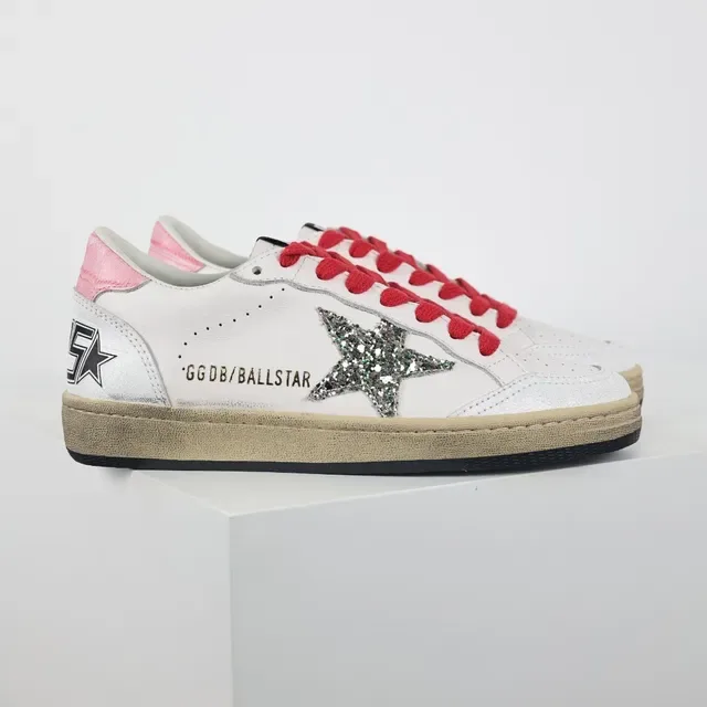 Golden Goose أبيض أحمر جلد علوي لامع نجم تطبيق أسلوب حياة حذاء 3