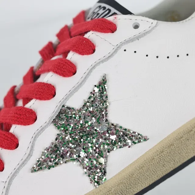 Golden Goose أبيض أحمر جلد علوي لامع نجم تطبيق أسلوب حياة حذاء 6