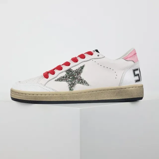 Golden Goose أبيض أحمر جلد علوي لامع نجم تطبيق أسلوب حياة حذاء 9