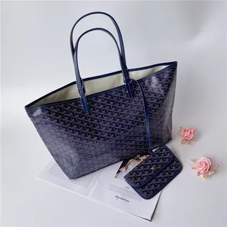 Goyard Saint-Louis Royal Blue कोटेड कैनवास टोट बैग 19