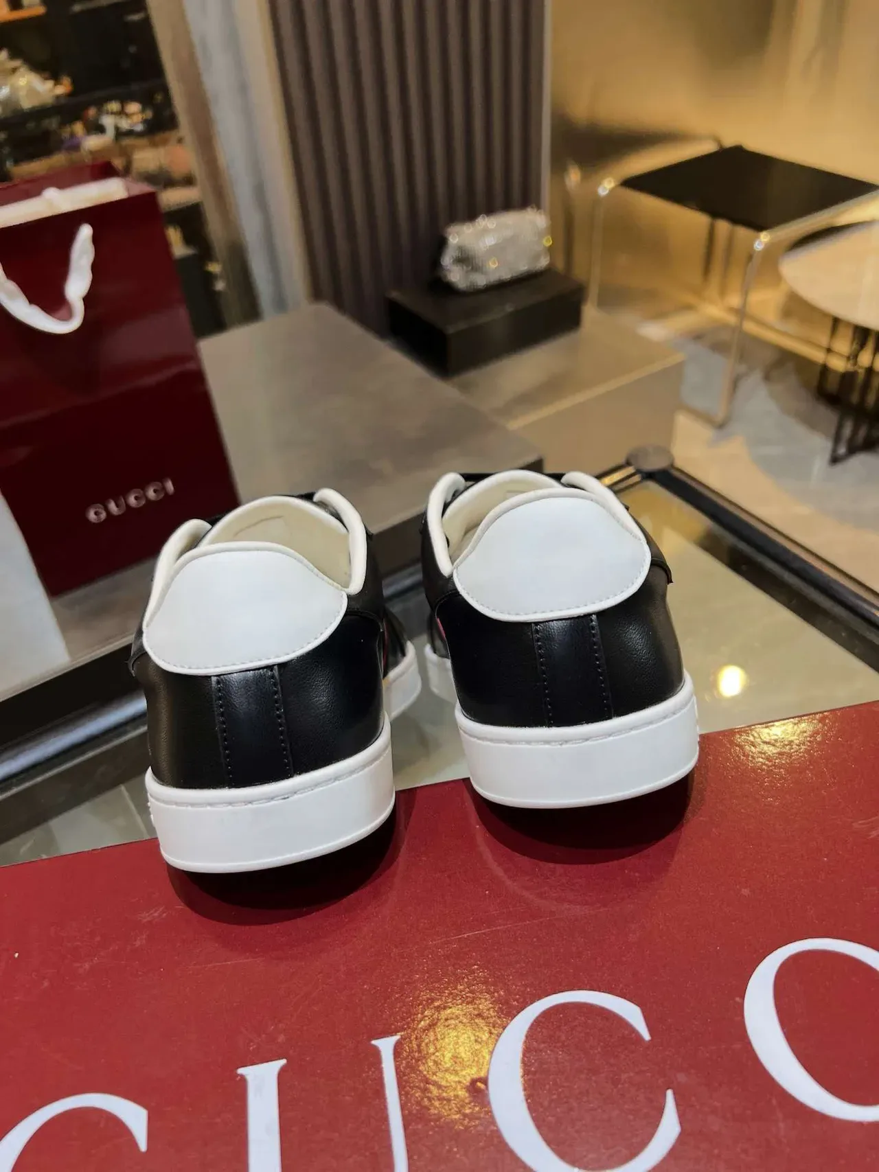 Gucci Ace Black and Red Web Stripe Lifestyle Sneakers 3