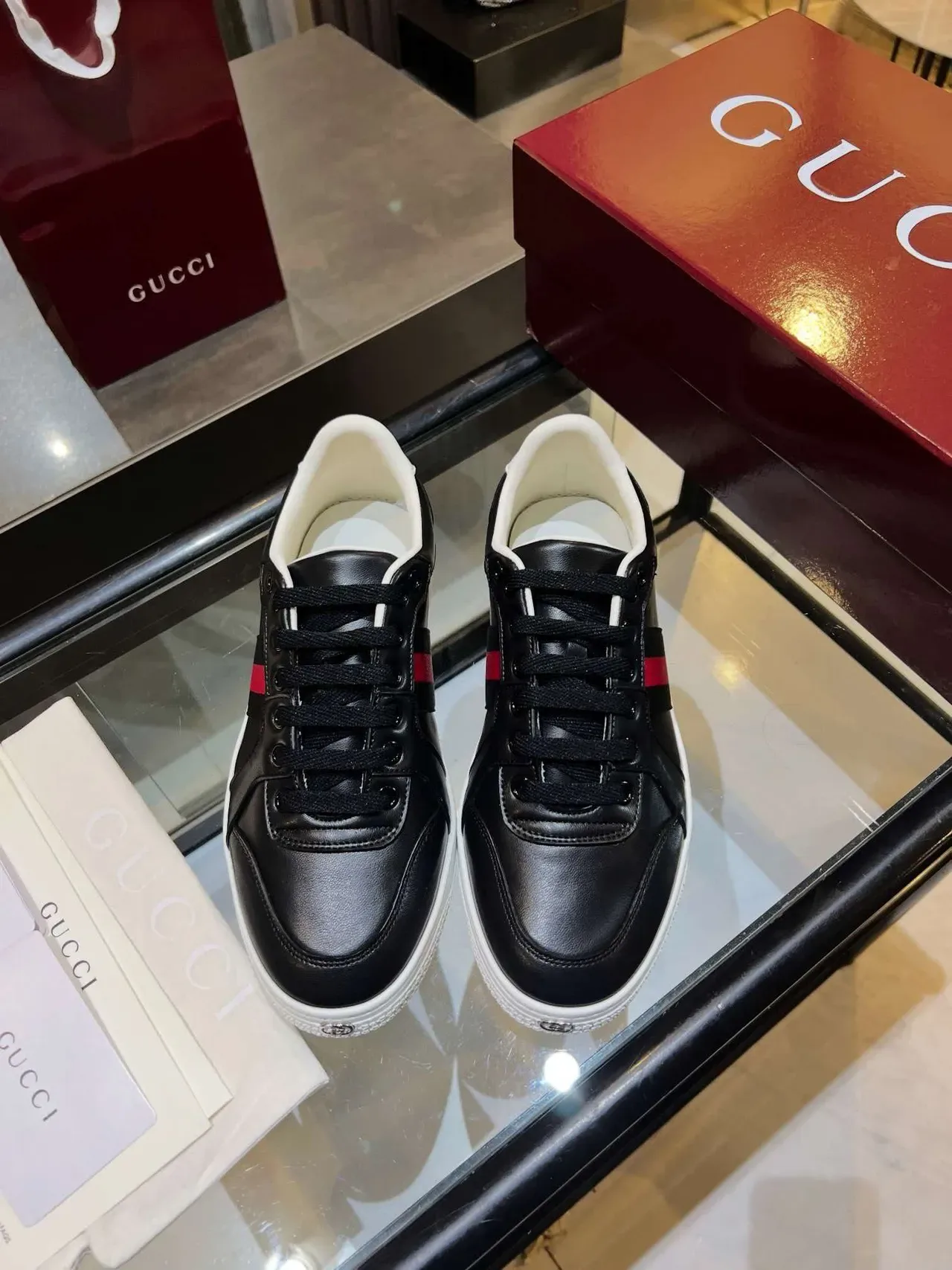 Gucci Ace Black and Red Web Stripe Lifestyle Sneakers 5
