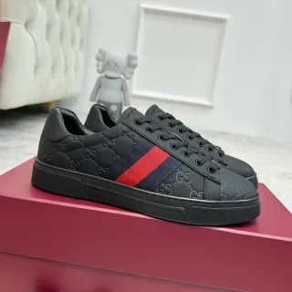 Gucci Ace 黑色 GG 压印 网状条纹 生活方式运动鞋