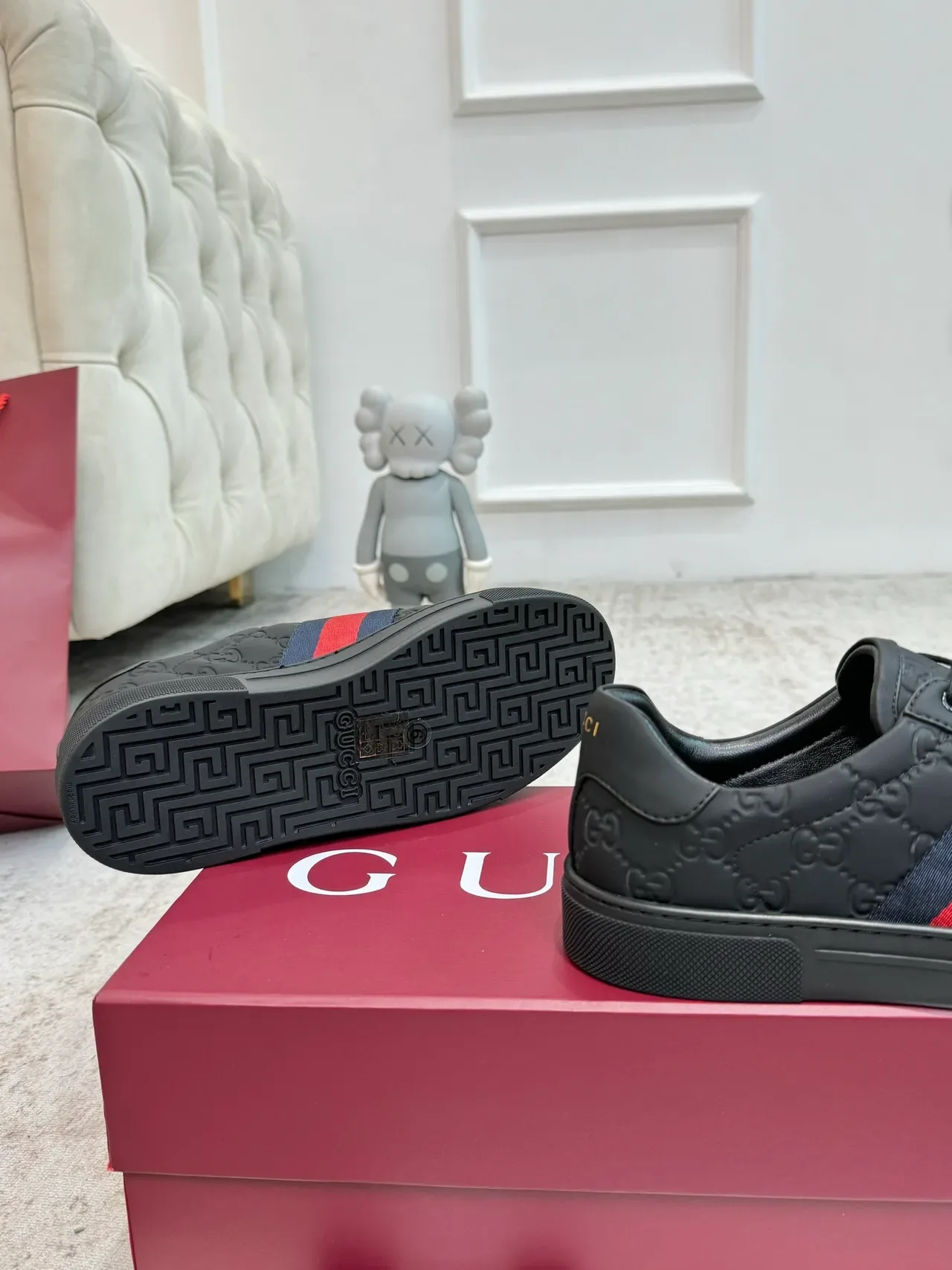 Gucci Ace Noir GG Embossed Web Stripe Sneakers Lifestyle 2