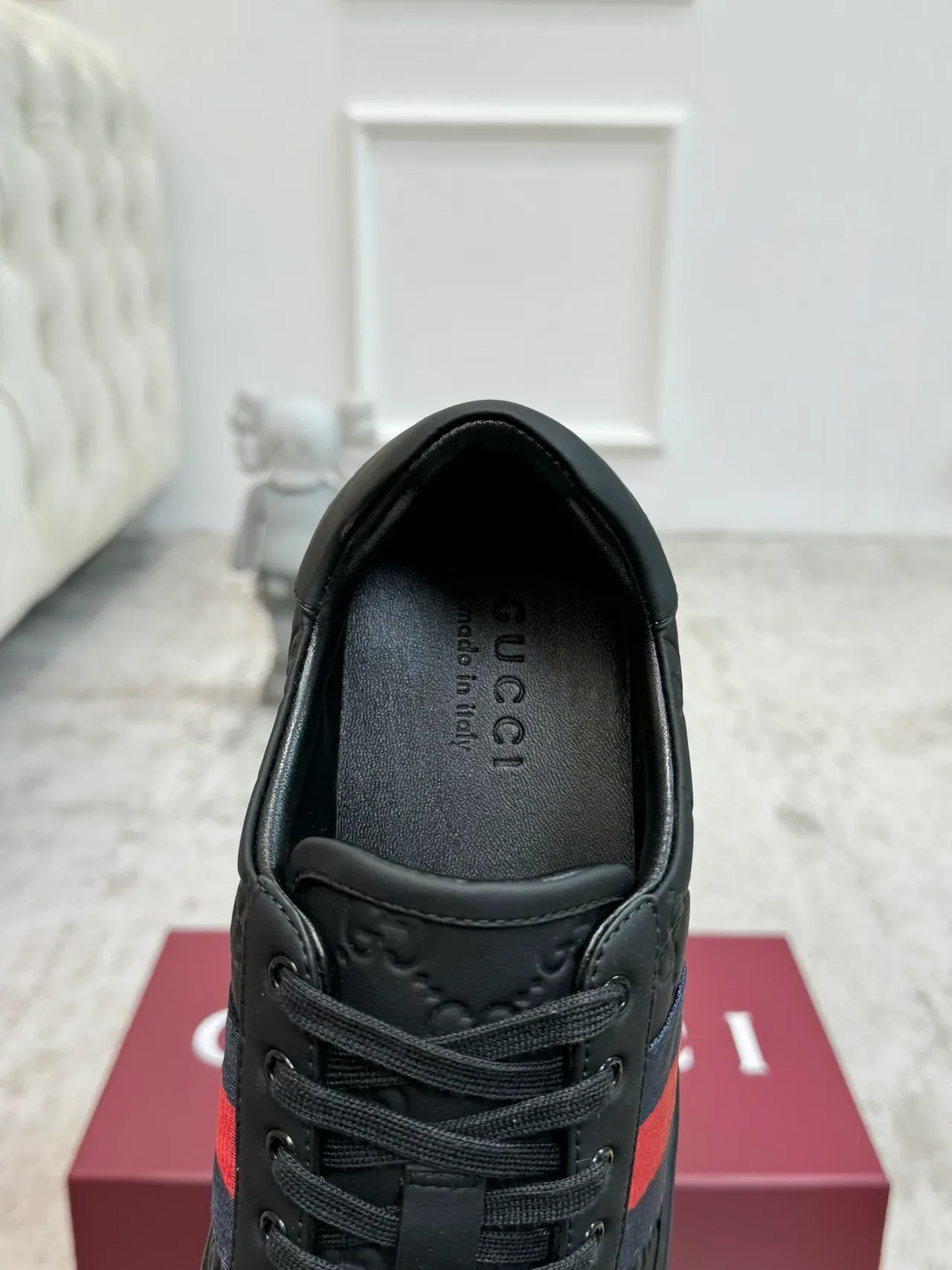 Gucci Ace Noir GG Embossed Web Stripe Sneakers Lifestyle 3