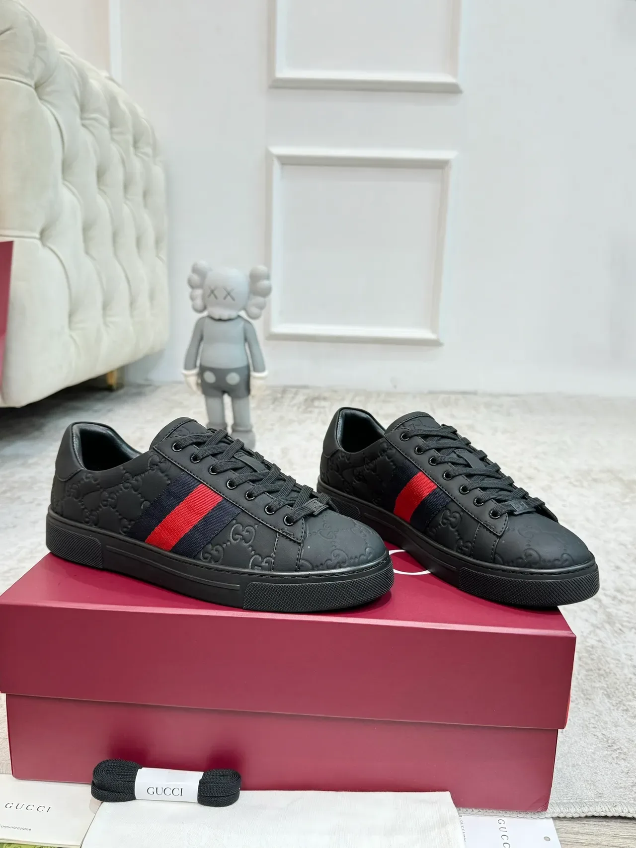 Gucci Ace Noir GG Embossed Web Stripe Sneakers Lifestyle 4