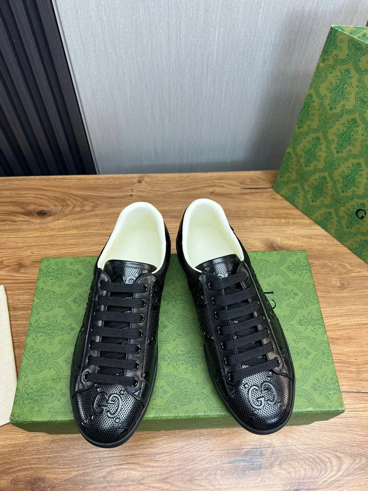 Gucci Ace Black Perforated GG Monogram Lifestyle Sneakers 2