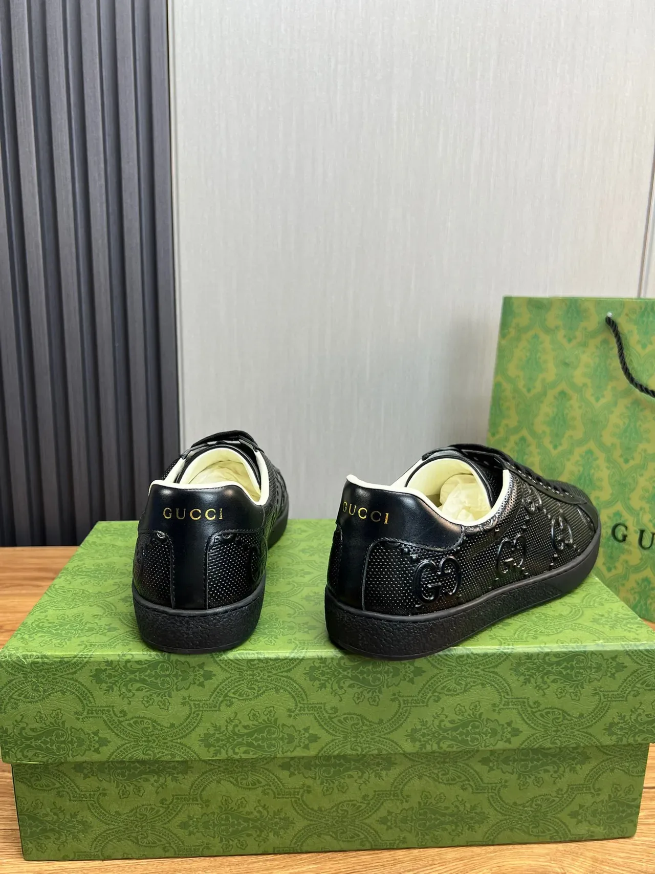 Gucci Ace Black Perforated GG Monogram Lifestyle Sneakers 4
