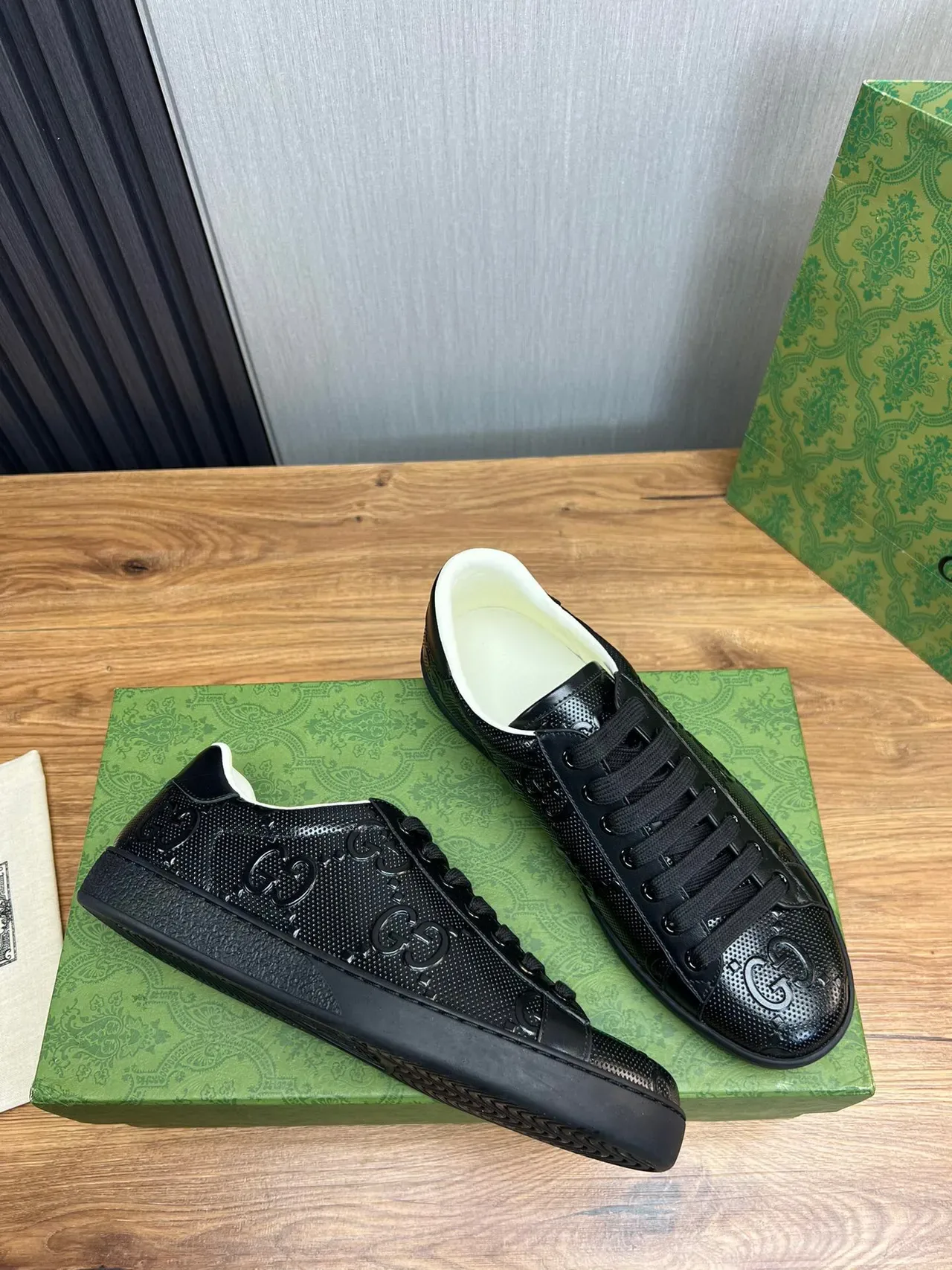 Gucci Ace Black Perforated GG Monogram Lifestyle Sneakers 5