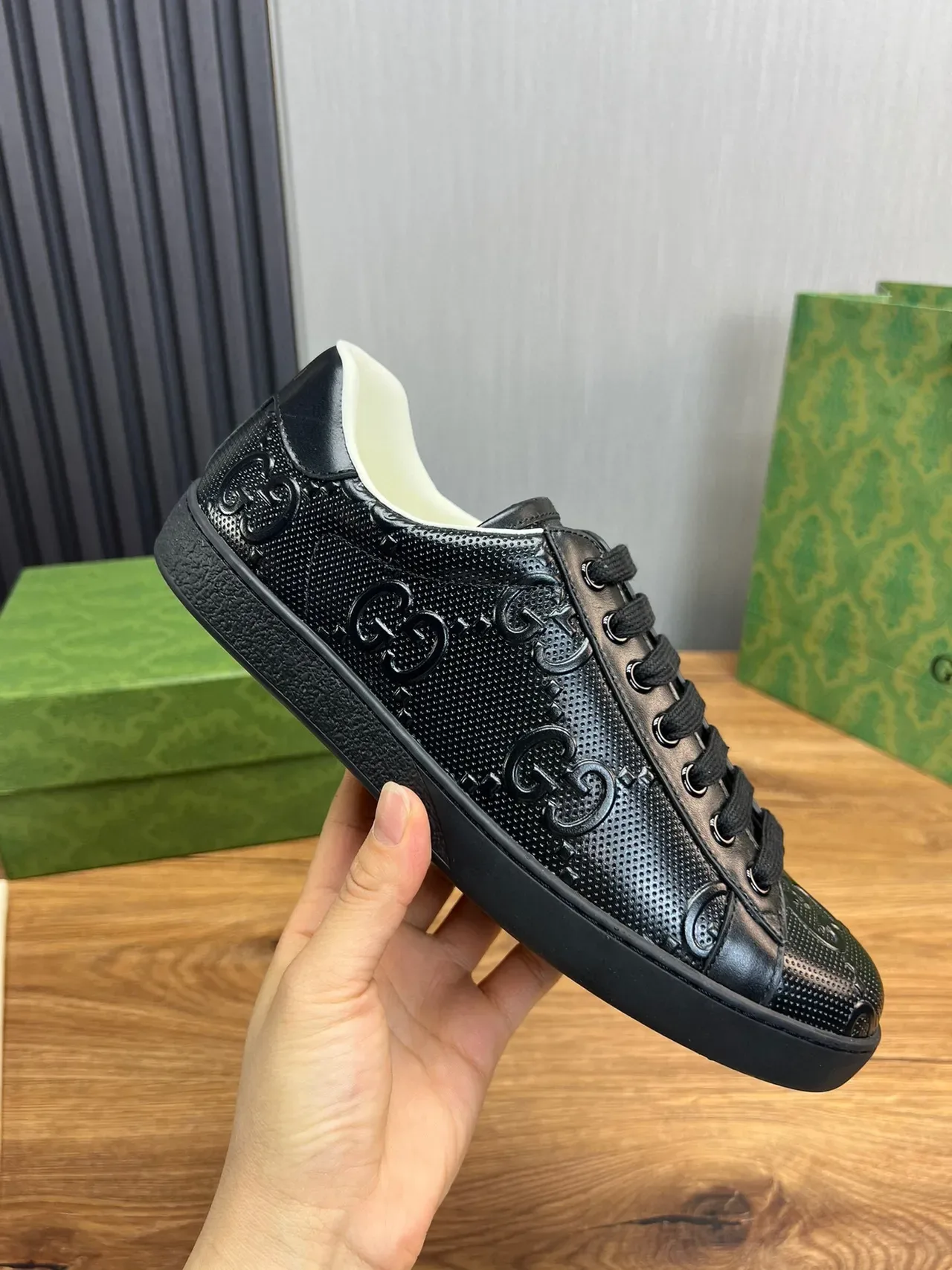 Gucci Ace Black Perforated GG Monogram Lifestyle Sneakers 6