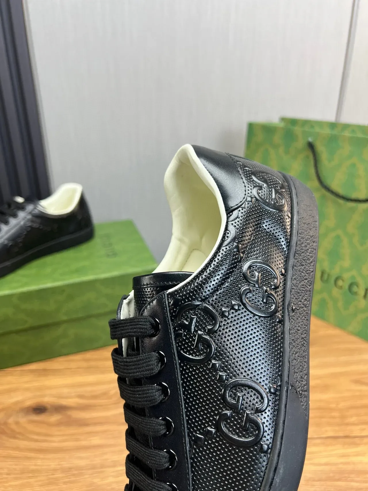 Gucci Ace Black Perforated GG Monogram Lifestyle Sneakers 7