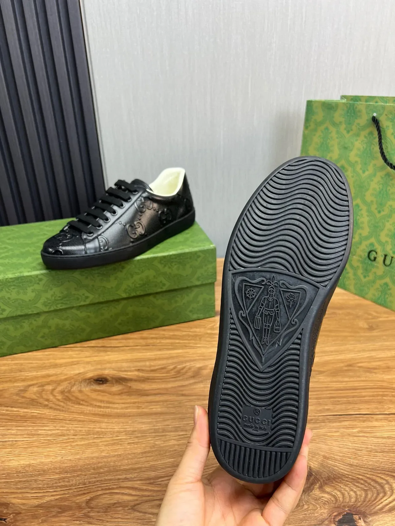Gucci Ace Black Perforated GG Monogram Lifestyle Sneakers 8