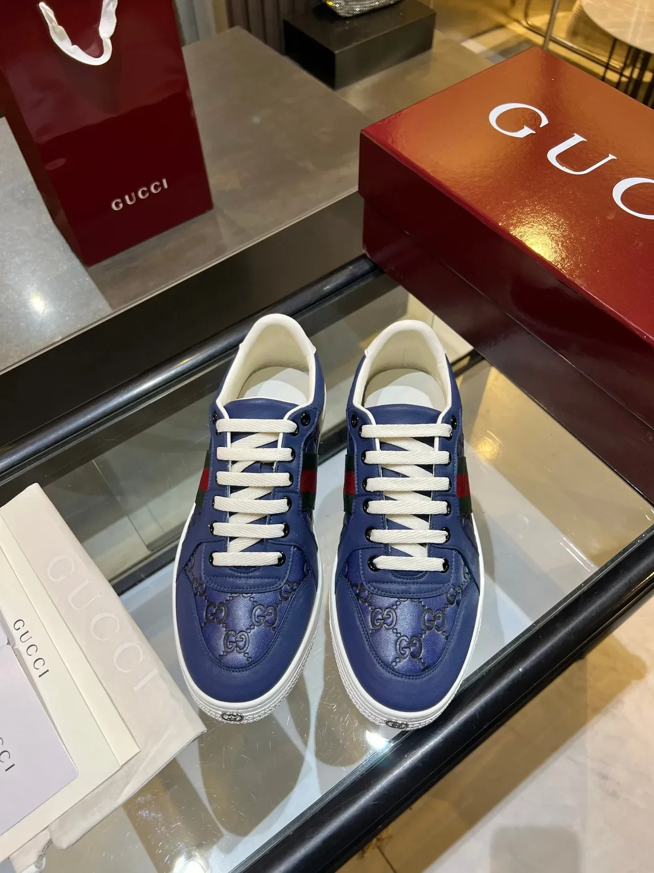 Gucci Ace أحذية رياضية أسلوب حياة أزرق GG Monogram Web Stripe 3