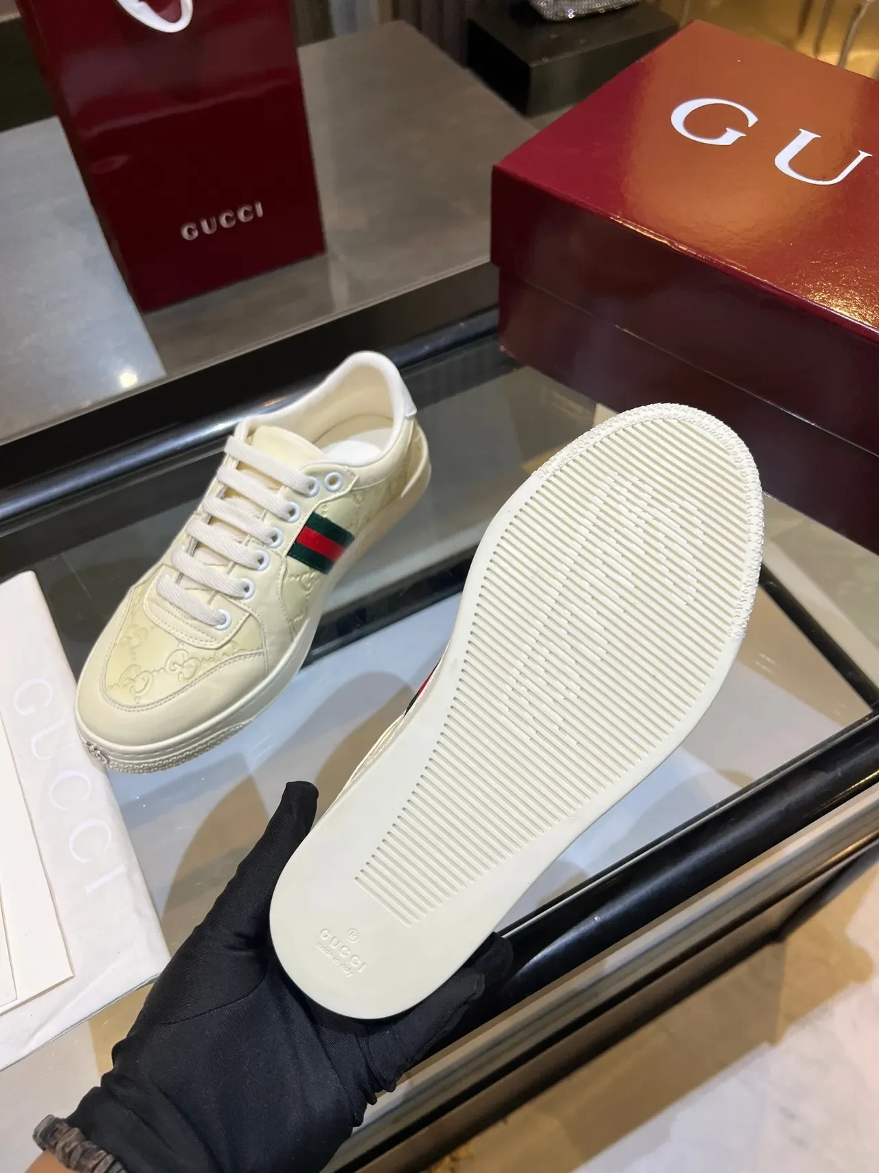 Gucci Ace Embossed GG Monogram Cream Lifestyle Sneakers 2