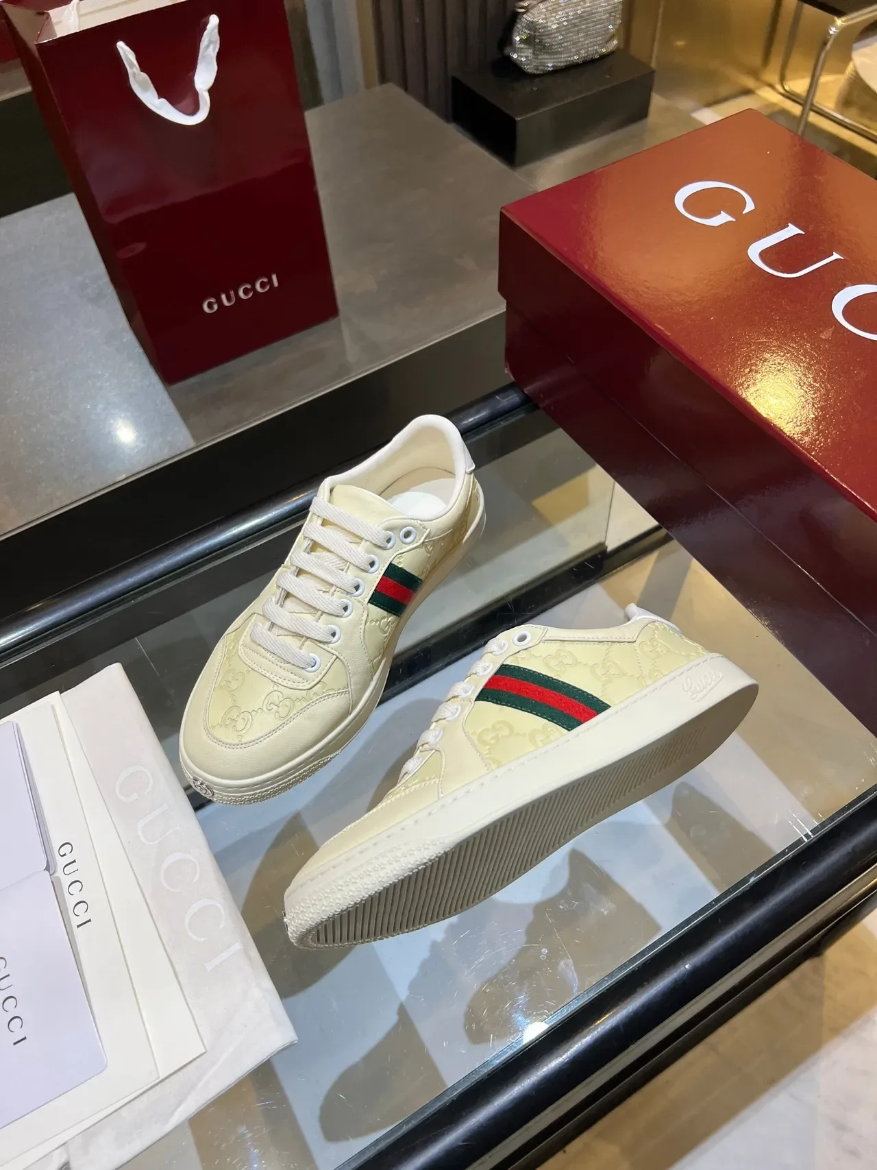 Gucci Ace Embossed GG Monogram Cream Lifestyle Sneakers 4
