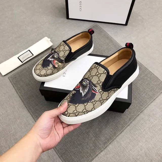Gucci Ace Tiger Embroidered GG Monogram Loafers 7