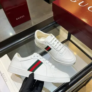 Gucci Ace 白绿 真皮鞋面 网状条纹细节 生活方式运动鞋