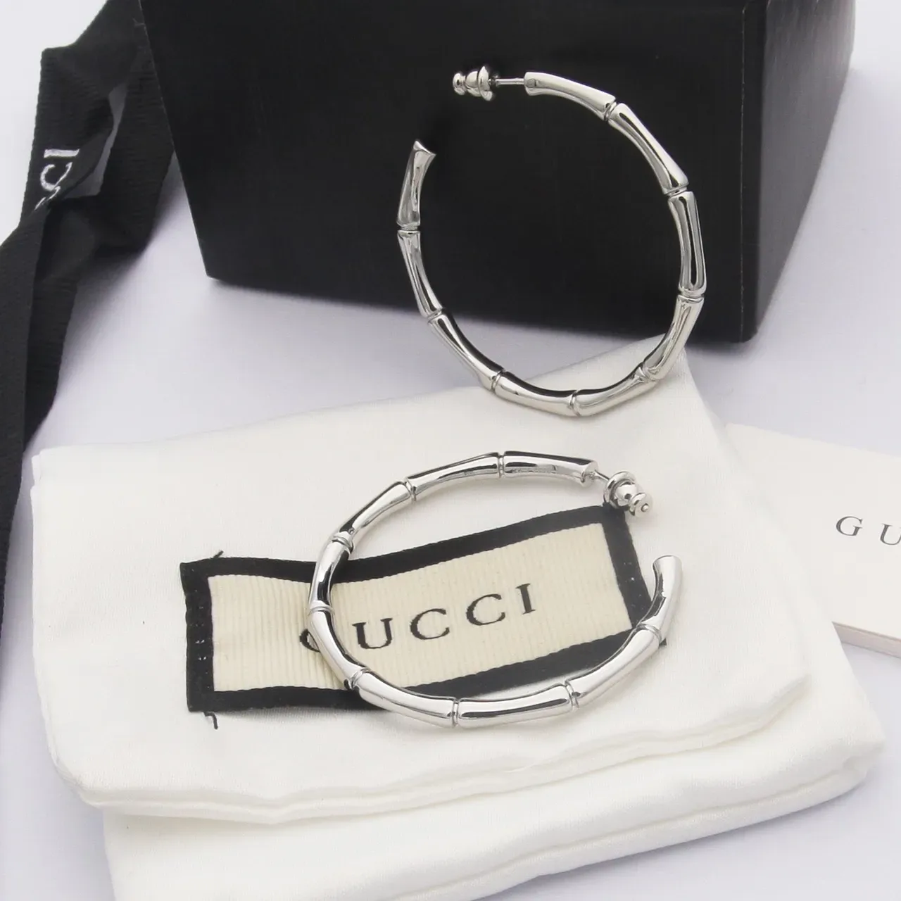 Gucci Bamboo Hoop Gold Silver Segmented Large Earrings 3