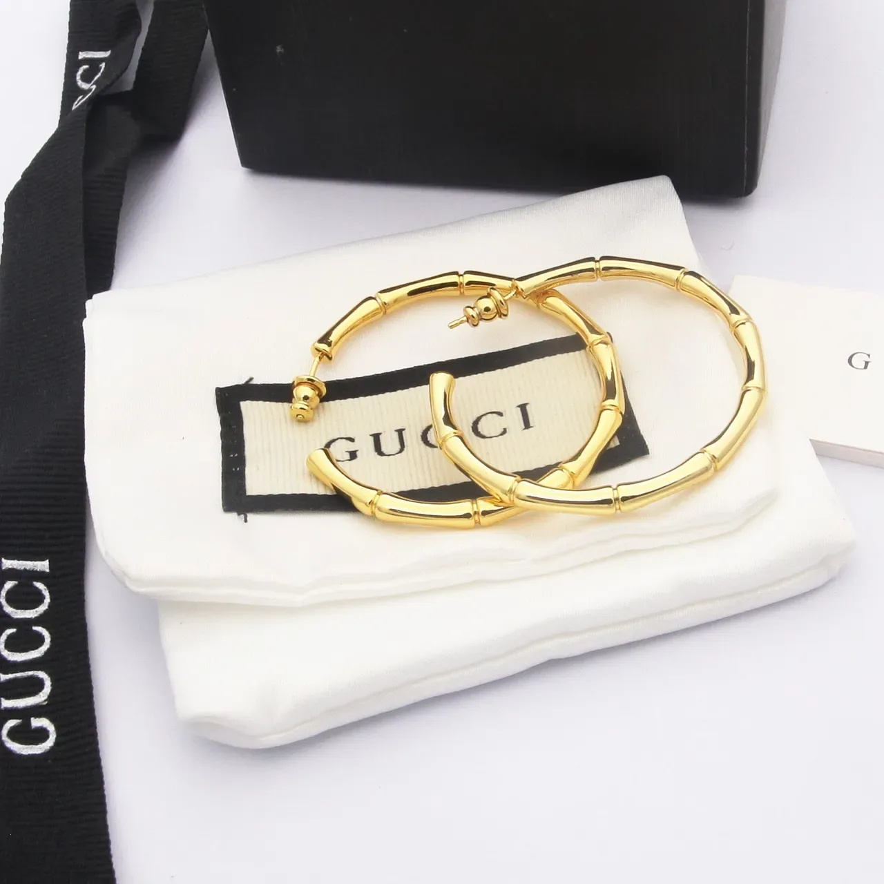 Gucci Bamboo Hoop Gold Silver Segmented Large Earrings 7