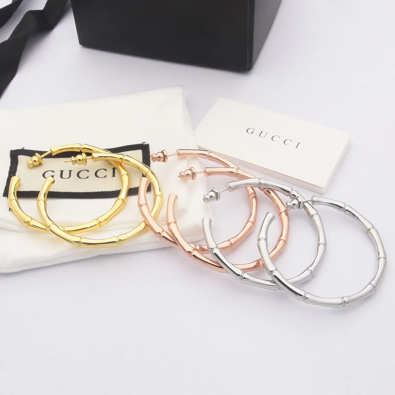 Gucci Bamboo Hoop Gold Silver Segmented Large Earrings 8