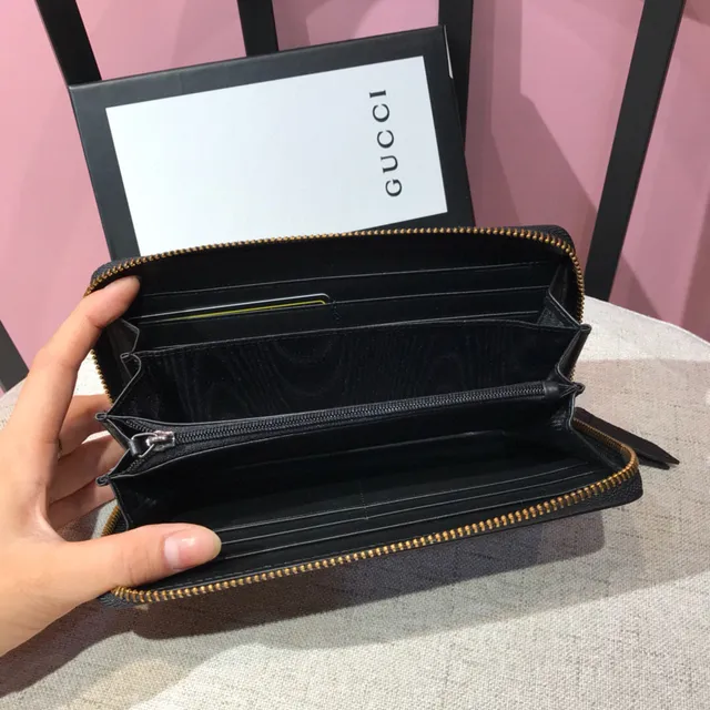 Gucci طباعة النحل جلد مموج أسود محفظة طويلة 2