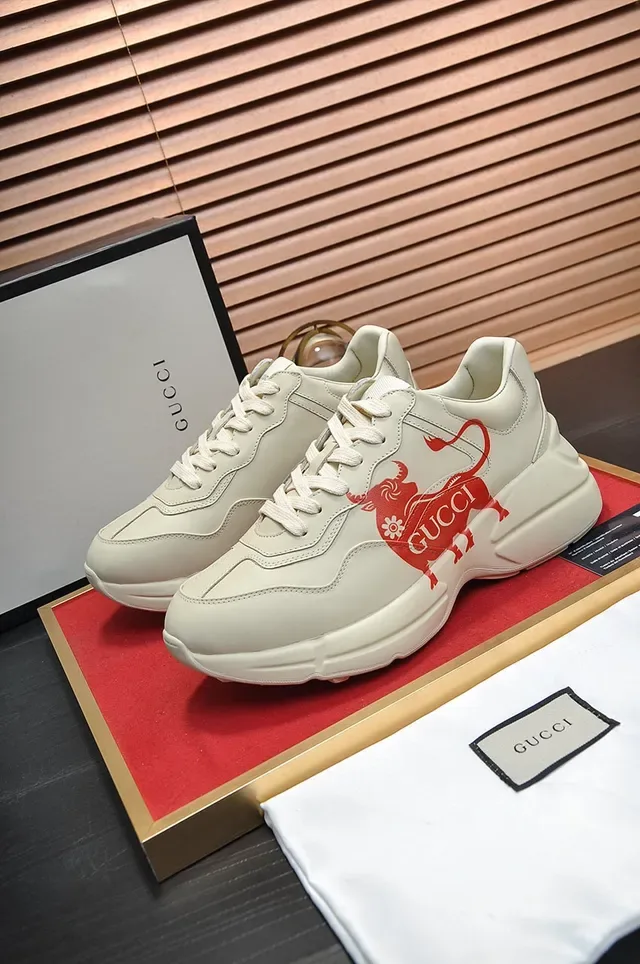Gucci 米色红 厚底 皮革鞋面 休闲运动鞋 4