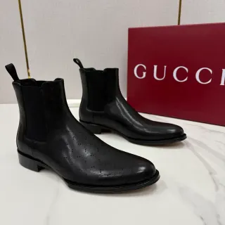 Gucci Black Brogue-Perforated Leather Chelsea Boots — Boots supplier photo
