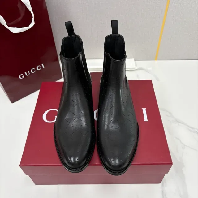 Gucci Black Brogue-Perforated Leather Chelsea Boots 5