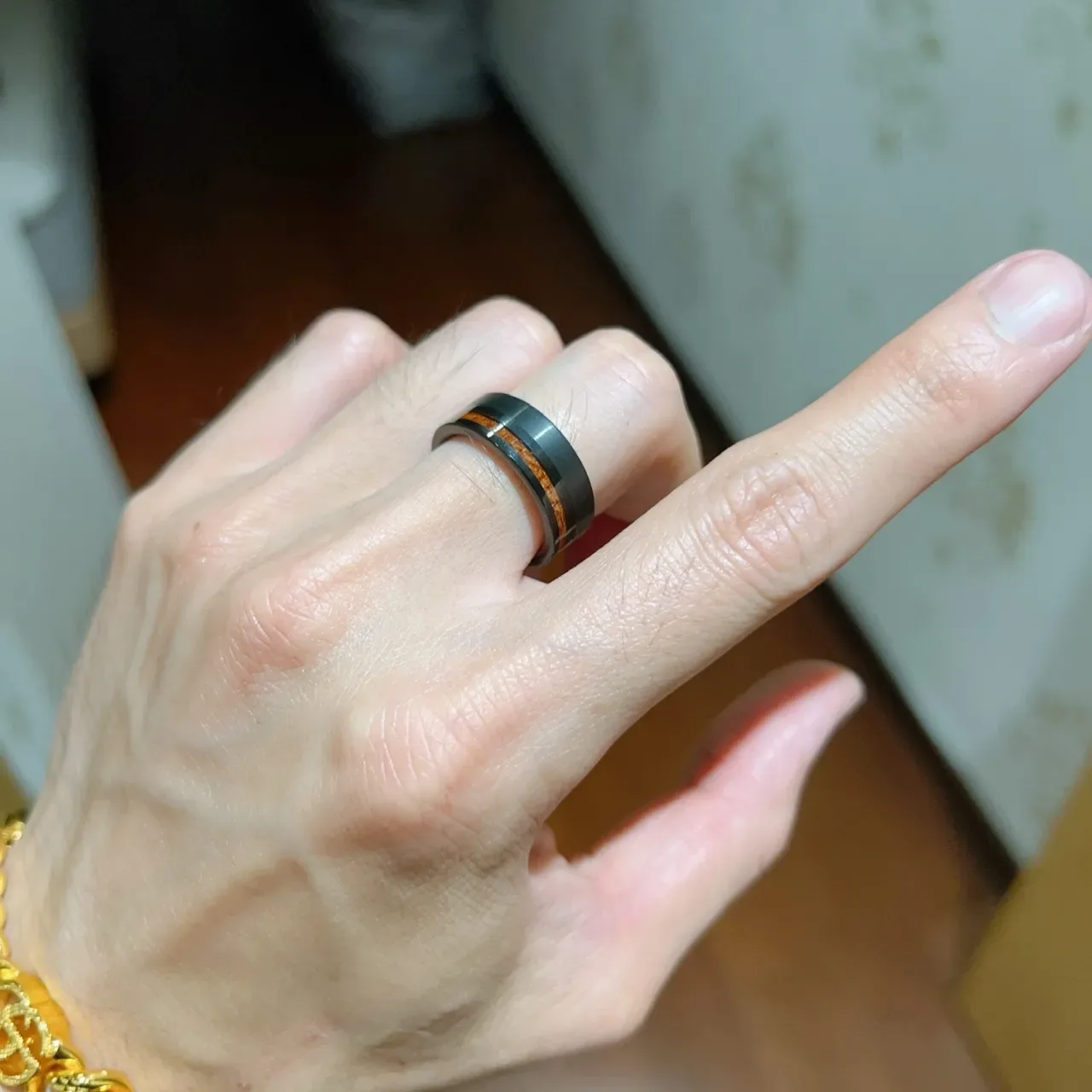 Gucci Black Brown Ceramic Or Metal Wood Inlay Accent Ring 5