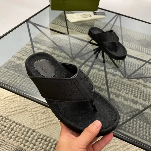 Gucci Black GG Monogram Canvas Thong Slide Slippers 6