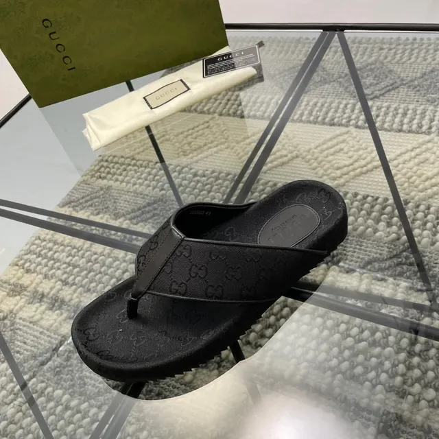 Gucci Black GG Monogram Canvas Thong Slide Slippers 7