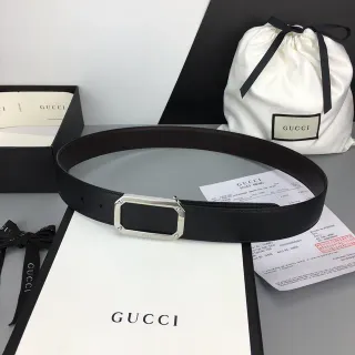 Gucci কালো রৌপ্য পট্টা আয়তাকার বকল চামড়া বেল্ট