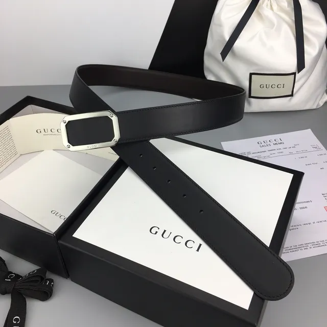 Gucci কালো রৌপ্য পট্টা আয়তাকার বকল চামড়া বেল্ট 2