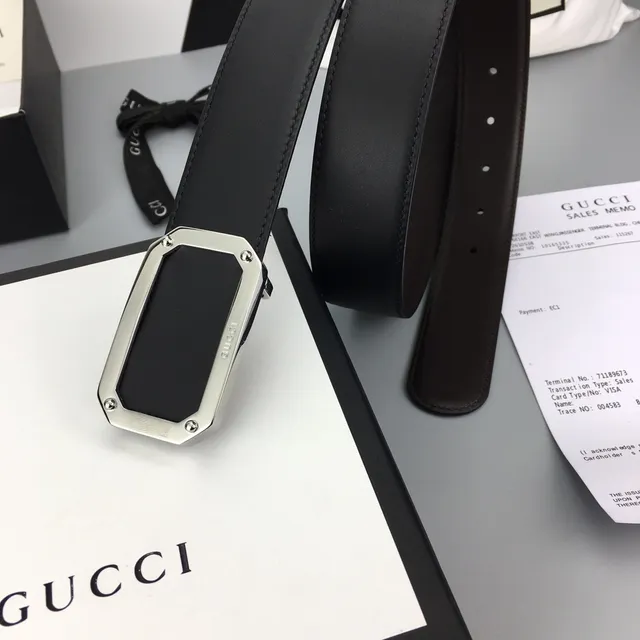 Gucci কালো রৌপ্য পট্টা আয়তাকার বকল চামড়া বেল্ট 3