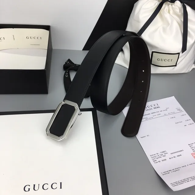 Gucci কালো রৌপ্য পট্টা আয়তাকার বকল চামড়া বেল্ট 4