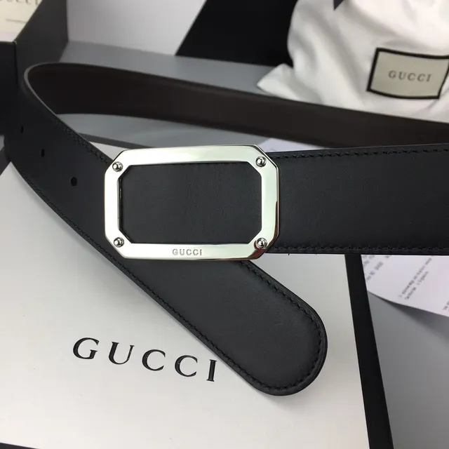 Gucci কালো রৌপ্য পট্টা আয়তাকার বকল চামড়া বেল্ট 5