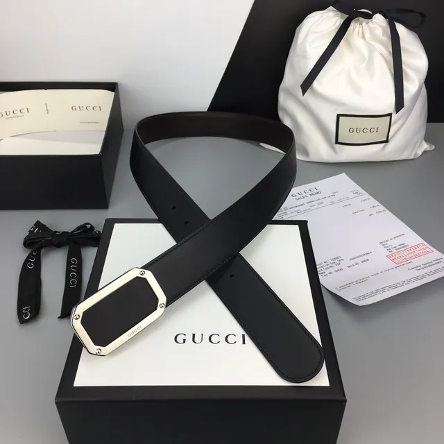 Gucci কালো রৌপ্য পট্টা আয়তাকার বকল চামড়া বেল্ট 6