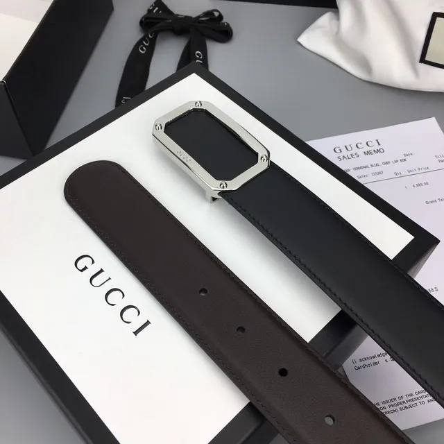 Gucci কালো রৌপ্য পট্টা আয়তাকার বকল চামড়া বেল্ট 8