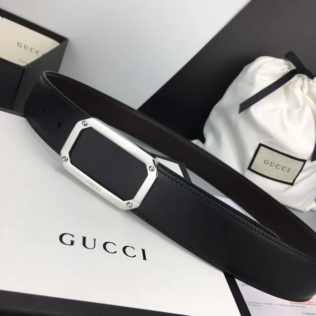 Gucci কালো রৌপ্য পট্টা আয়তাকার বকল চামড়া বেল্ট 9