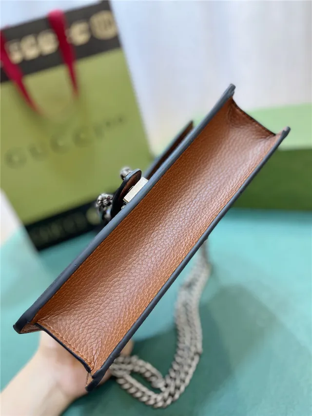 Gucci Blue Brown GG Monogram Denim Tan Leather Trim Chain Bag 7